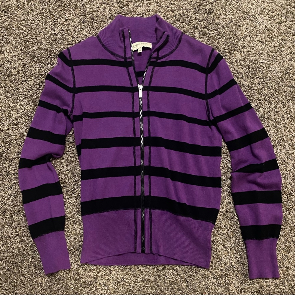 Purple Striped Zip Up Sweater (S)